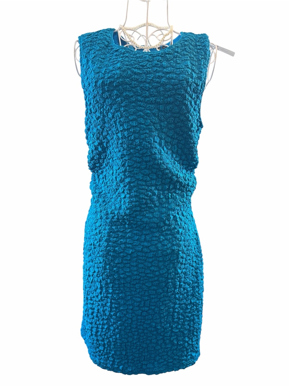 Anthropologie Blue Topaz Textured Sleeveless Shift Dress Size M Twee Retro